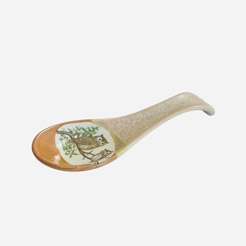 Vintage Otagiri Stone Ceramic Owl Family Spoon Rest Kitchen